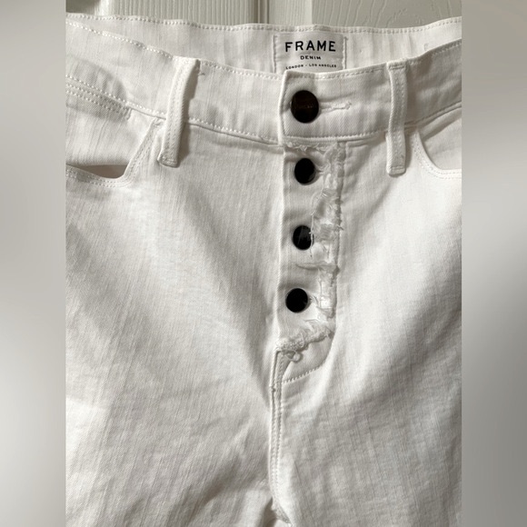 FRAME Denim London - Los Angeles Le High Skinny White Distressed Button-up sz 31 - Picture 7 of 9